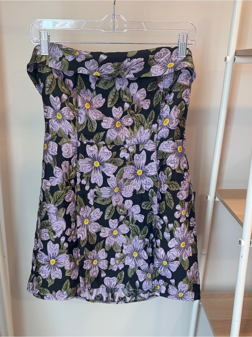 Lulu's Black Strapless Floral Dress with Lavender & Green